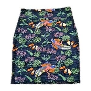 LuLaRoe Pencil Skirt L Tropical Bird Floral Stretch Casual Chic Vacation Resort